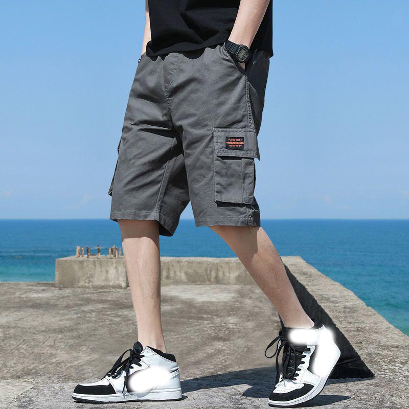 Men Trend Cargo Shorts Men's Letter Print Pocket Shorts Summer New Fashion Casual Straight Shorts Male Ropa Hombre
