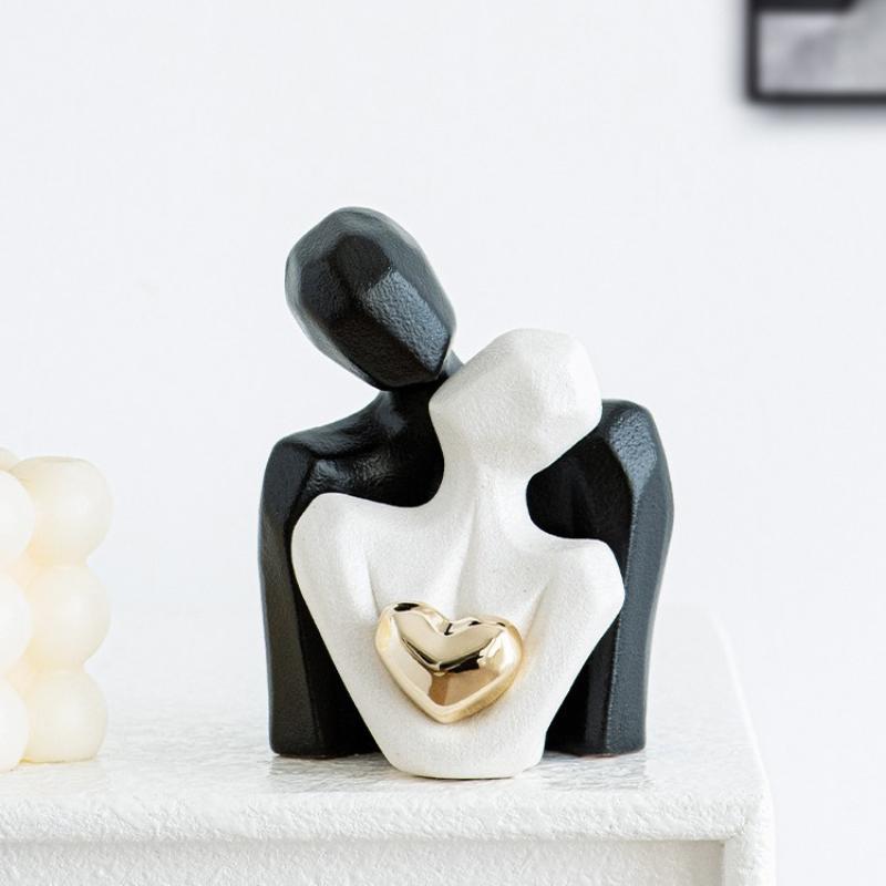 1Pc Couple Hugging Figurine Ceramic Couple Statue Abstract Modern Sculpture Love Figurines Art Craft Couple Home Accents