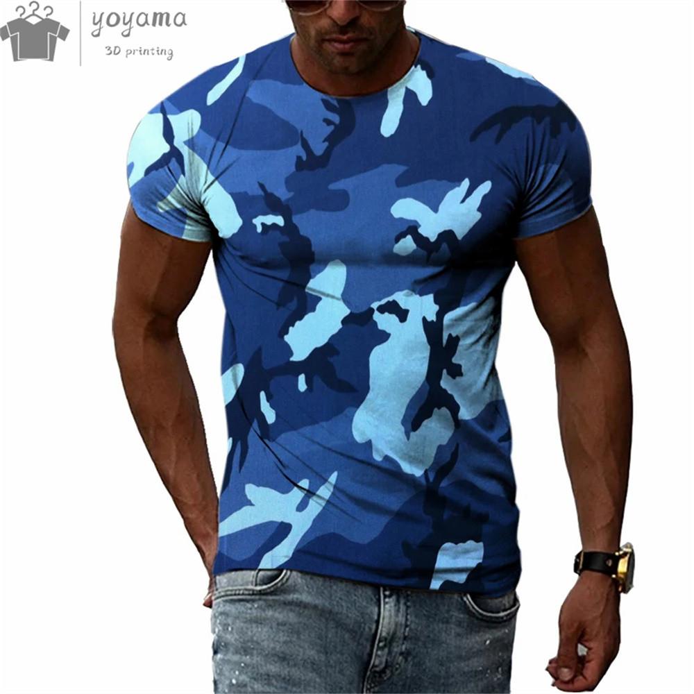 Men's Camouflage 3D Printed T-shirt, Personalized Casual T-shirt, Harajuku Street Round Neck Short Sleeved T-shirt, Summer Fashion