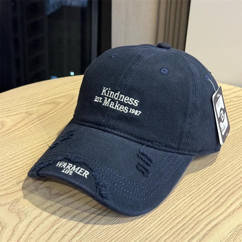 Personalized ripped baseball cap female alphabet embroidery summer cap men's sunscreen enlarged and widened brim sun hat tide