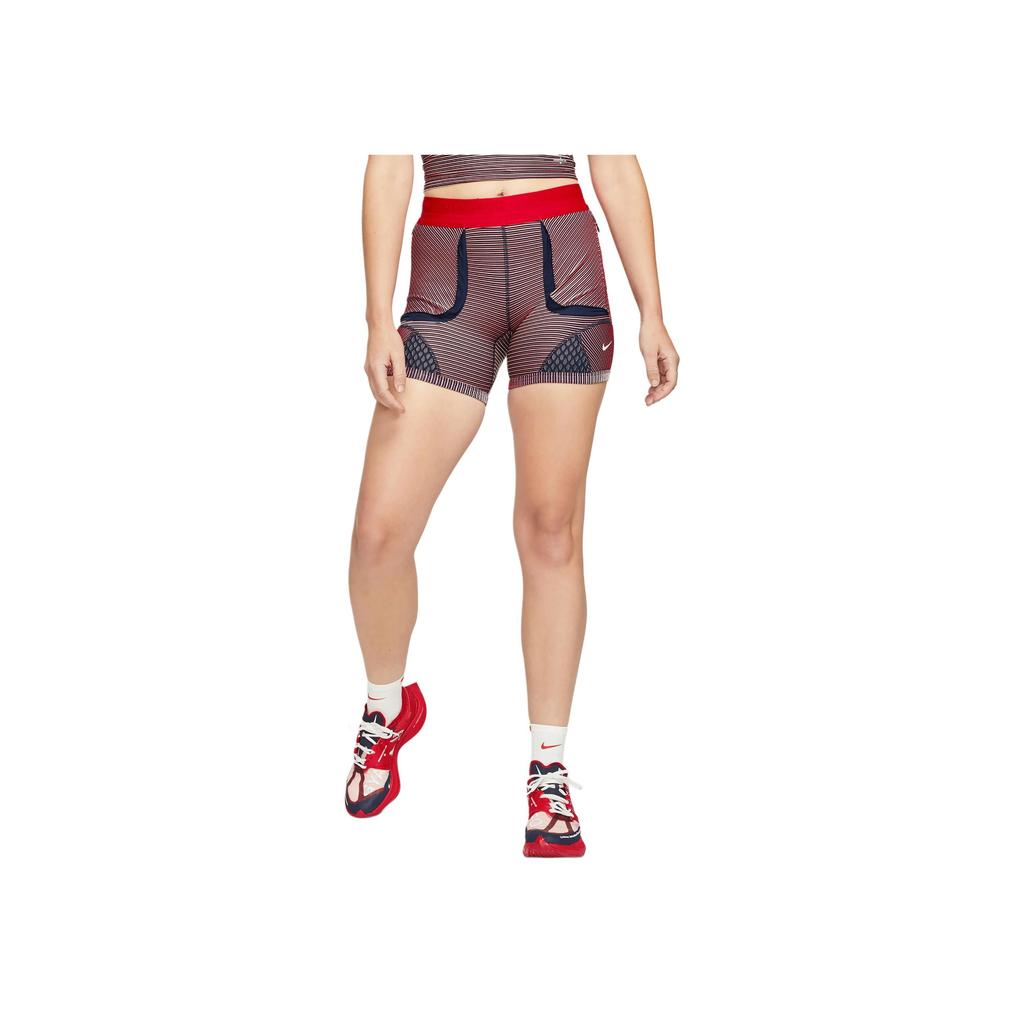 Nike Striped High-Waisted Fitness Shorts Women Shorts Red Blue CU0224-498
