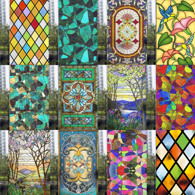 Colorful Stained Frosted Glass Film Modern Art Geometry Pattern Window Stickers Opaque Self-adhesive European Home Decor Privacy