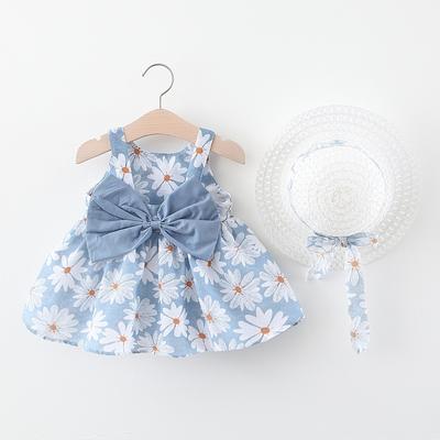 Kinder Prinzessinnenkleid Sommer Mädchen Große Schleife Blumenrock mit Hut