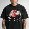 Hochwertiges Sakura Säuregewaschenes T-Shirt – Japanische Kirschblüte Schwarzes Streetwear Tee, Luxuriöses Übergroßes Grafik-Top