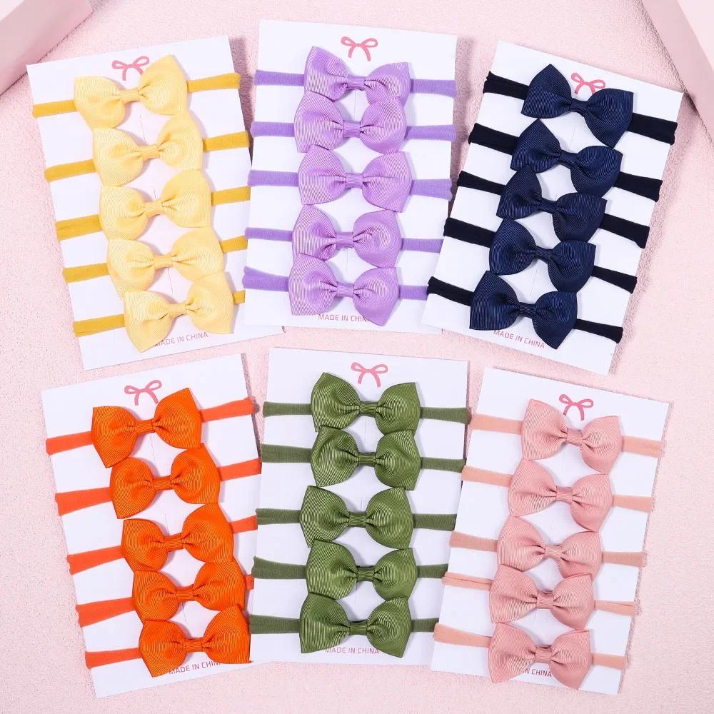 5/6Pcs Girls Solid Color Bowknot Headband For Baby Kids Grograin Ribbon Headwear Hair Bands Infant Hair Accessories