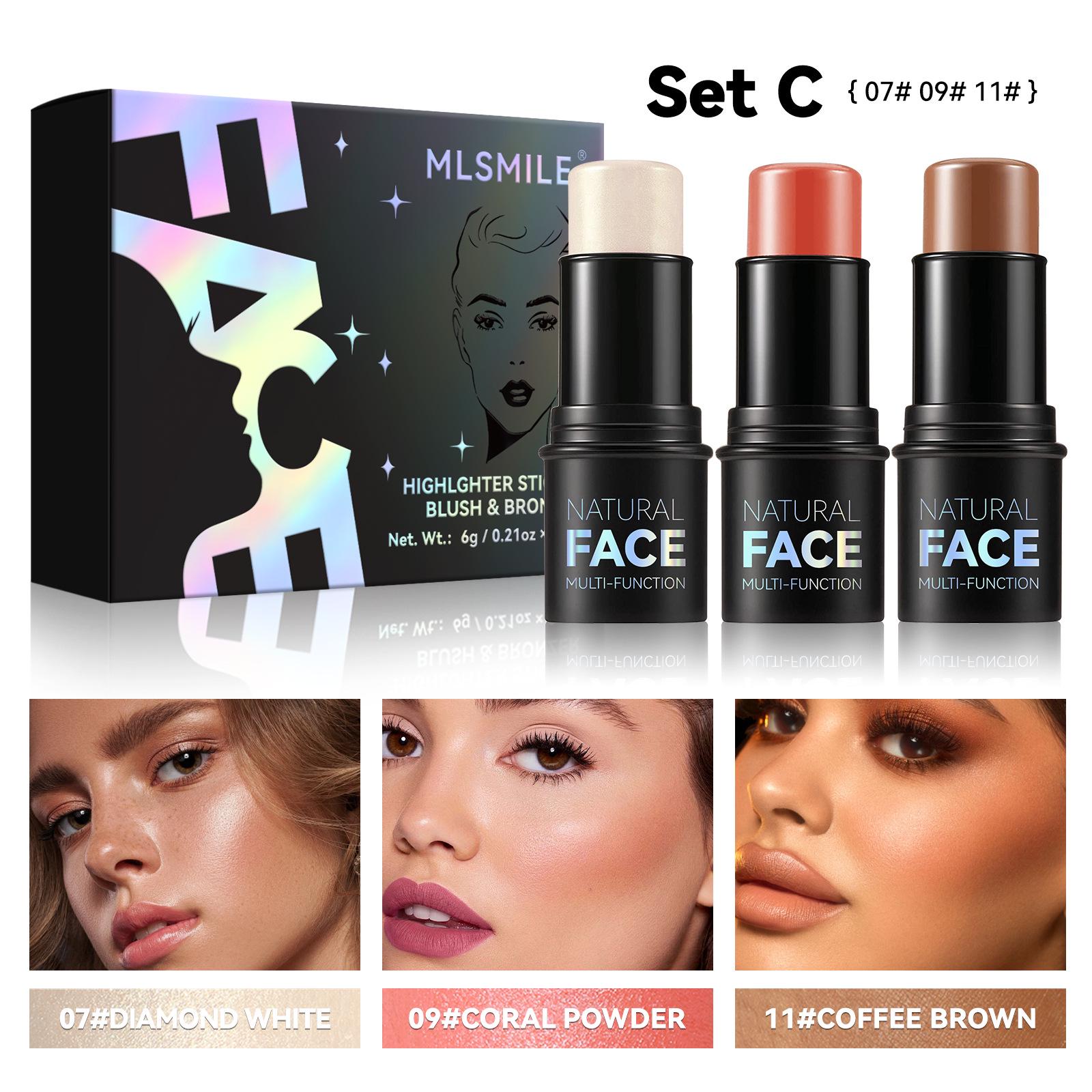 MLSMILE Contour & Highlight Stick Set: Concealer, Blush, Sculpting Shadow, Under-Eye Pen, Matte.