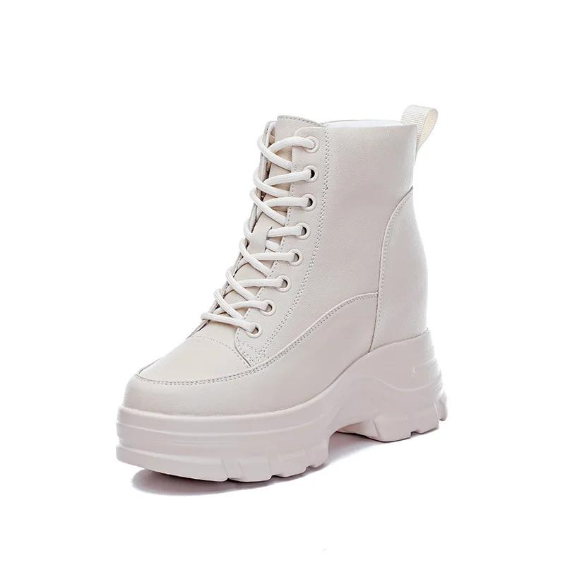 Short Boots Women  New Autumn Collection Thick Soled Woman's Shoes with Increased Height Inside British Style Womens Boots