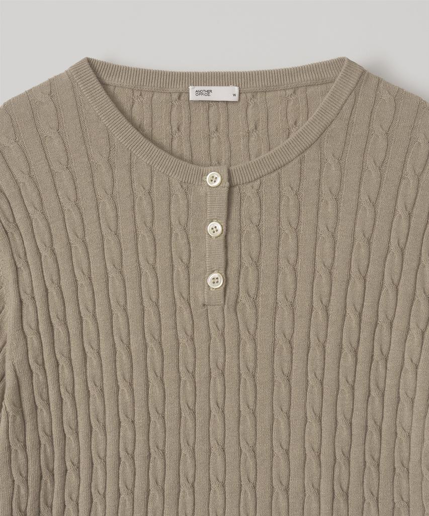 ANOTHER OFFICE WOMEN W. Henley Neck Cable Knit (Light Khaki)
