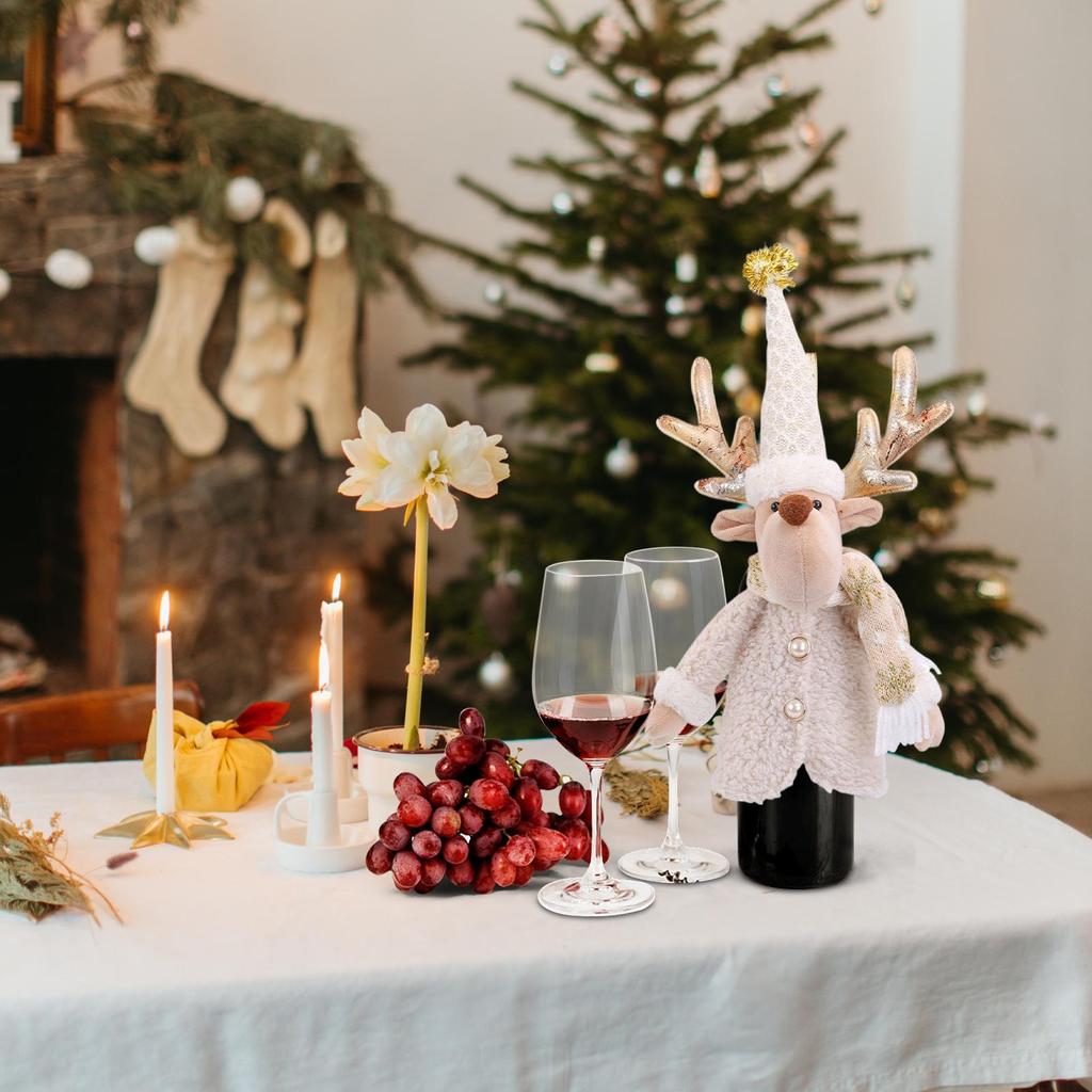 Santa Claus Doll Wine Bottle Cover Christmas Snowman Deer Doll Design Wine Bottle Cover Beer Bottle Topper Cover Decoration