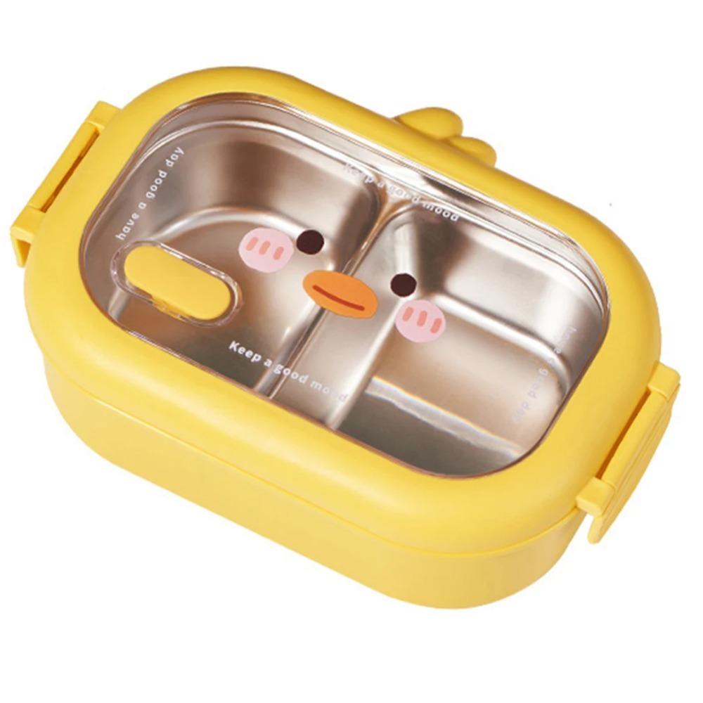 Stainless Steel Lunch Container 2 Compartments Food Storage Box Heatable Duckling Lunch Box  Girls