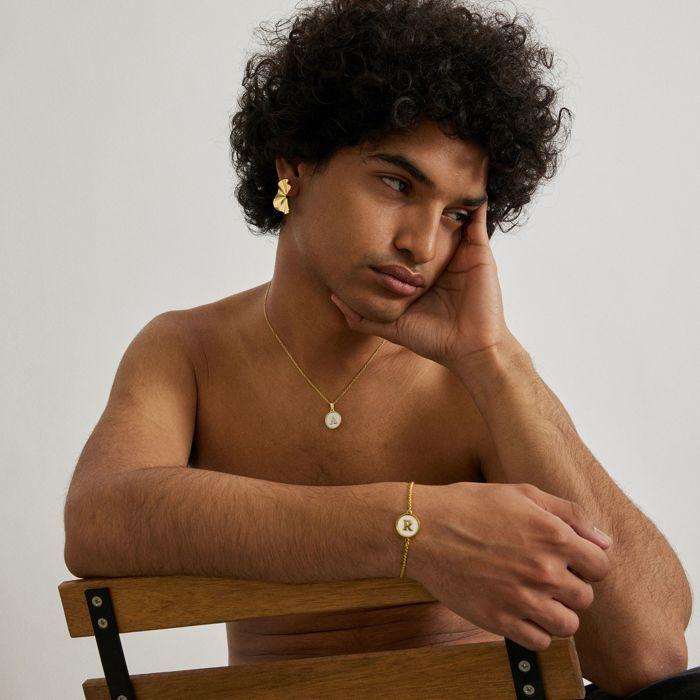 Bracelet - LUXENTER - Alphabet R - Nacre Blanche - Finition or Jaune 18K - Femme