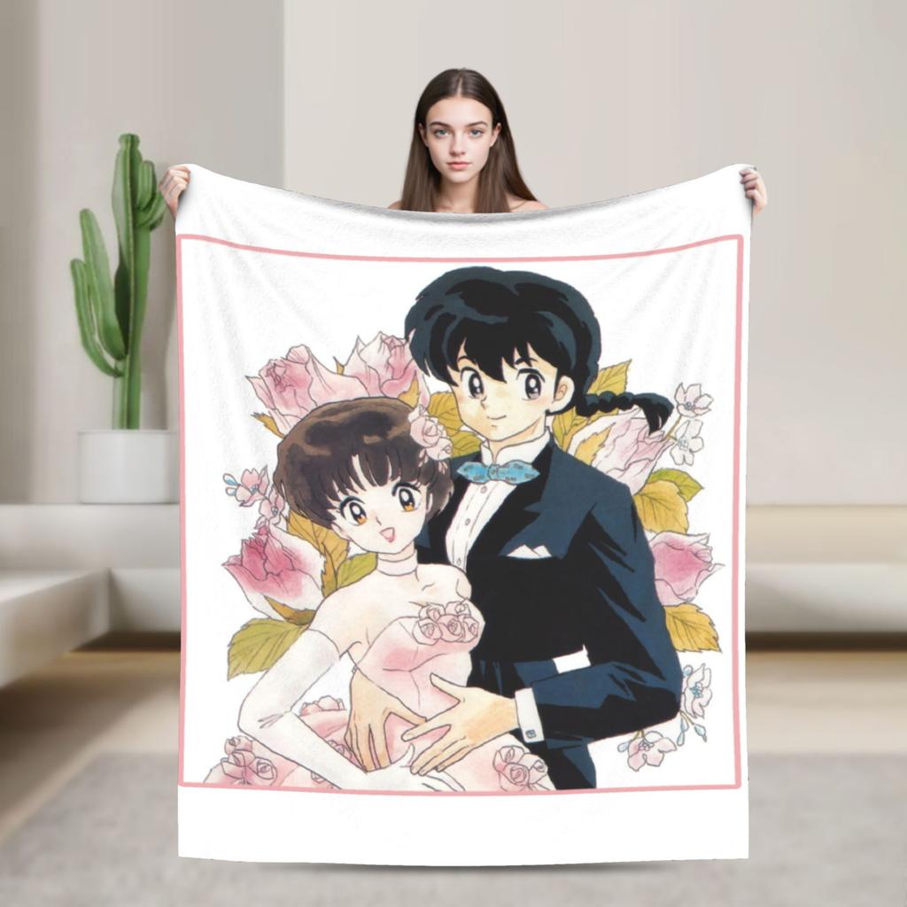 Anime Ranma And Akane Tendo Blanket Fleece Spring Autumn Portable Super Soft Throw Blankets for Sofa Travel Bedspread
