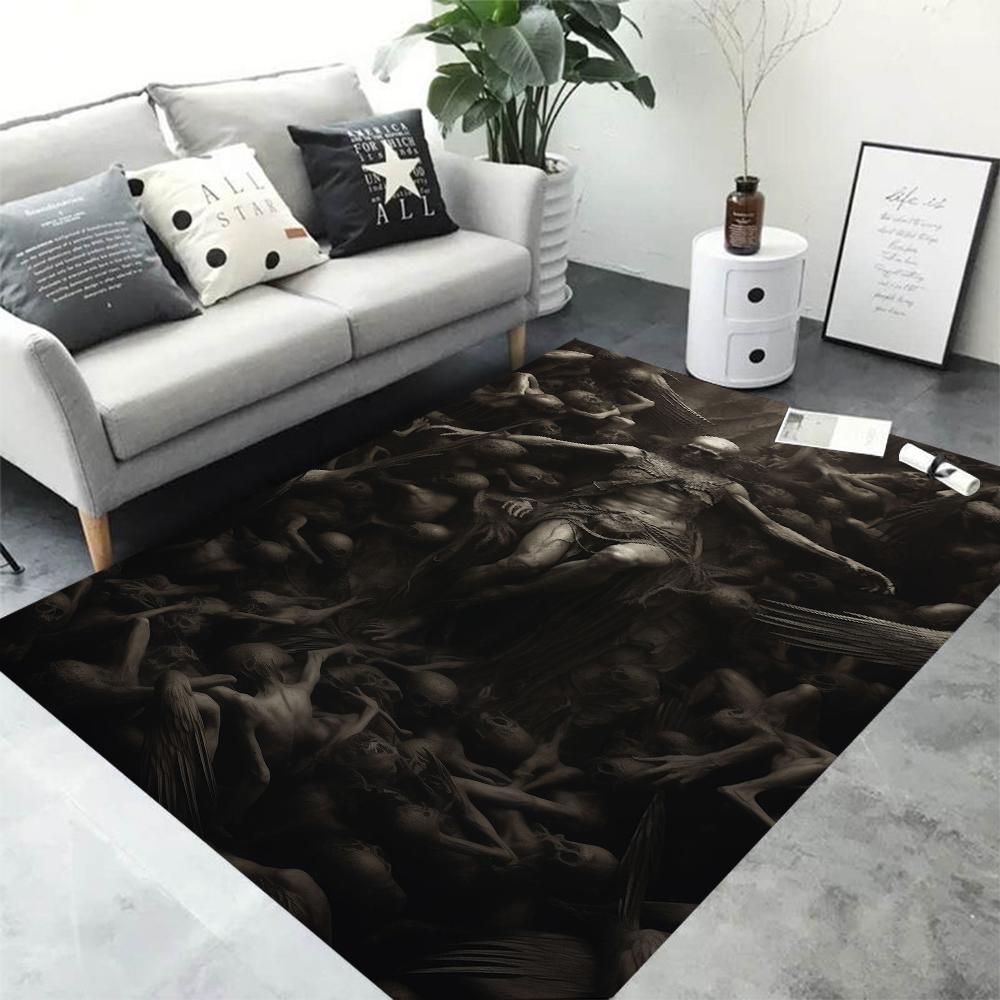 Gothic Skull Skeleton 3D Area Rug for Living Room Bedroom Decor Non Slip Floor Mat with Dark Horror Art Design