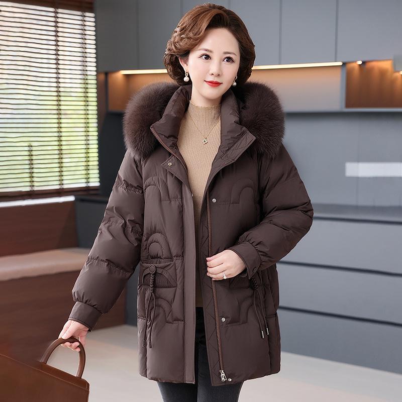 Damen Mittellange Jacke mit 90 % Daunenfüllung (weiße Entendaunen) - Wintermode 2025 für mittleres und älteres Alter