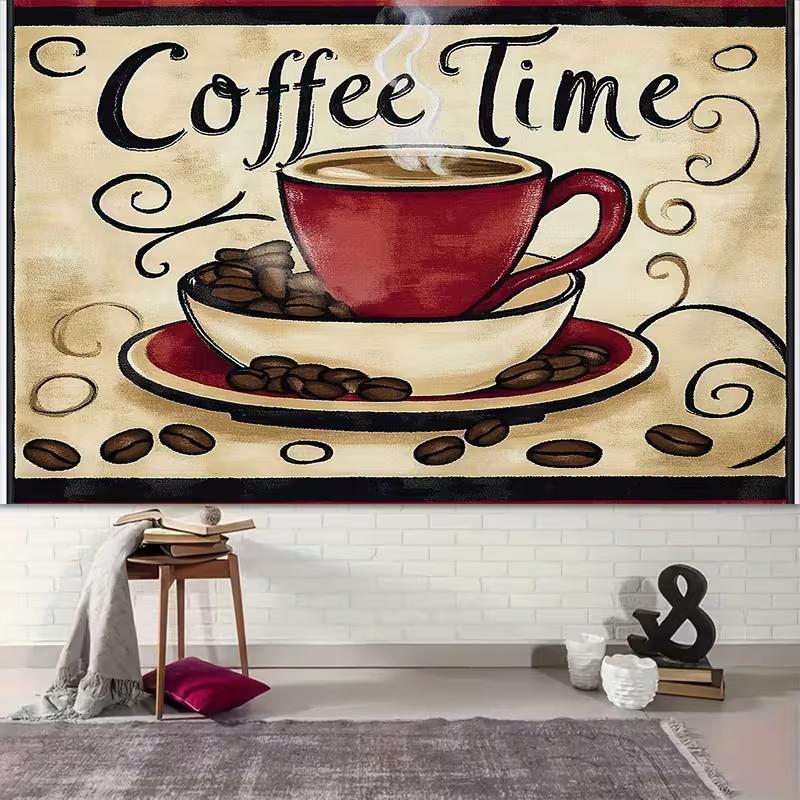 2D Red Coffee Cup Vintage Backdrop for Coffee Shop, Brunch Party and Home Decor
