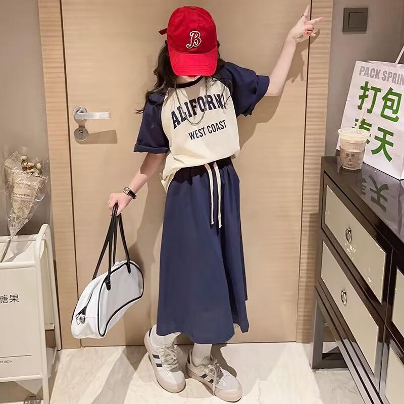 Children Clothing Set  Summer Girls Clothes Kids T-shirt + Skirt 2PCS Tracksuit for Teen Girls Casual Sports Suits 5 8 9 12Yrs