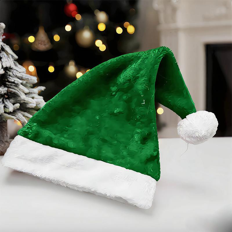 Soft Plush Christmas Santa Hat with Fluffy White Brim Multicolor Optional for Holiday Party Xmas Cosplay Costume