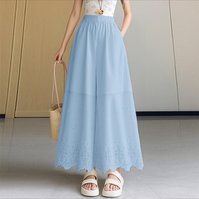 

ZANZEA Женские повседневные брюки с эластичной талией, свободные, для отпуска, с широкими штанинами, укороченные 5XL синий