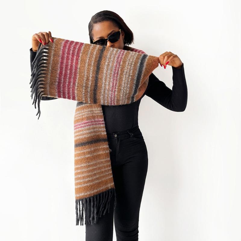 New Saturn mohair imitation cashmere plaid scarf women's winter high-end wool versatile shawl thickened and warm
