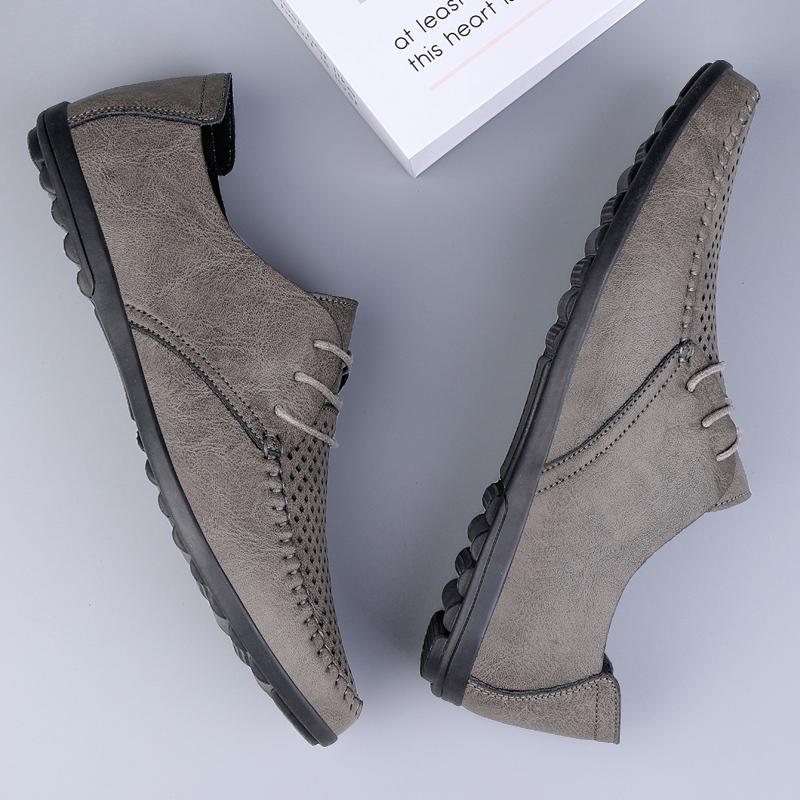 Designer Andningsbara Båtskor Sommar Ihåliga Läderskor Män Lyxiga Italienska Casual Handgjorda Mjuka Läderskor Zapatos Hombre