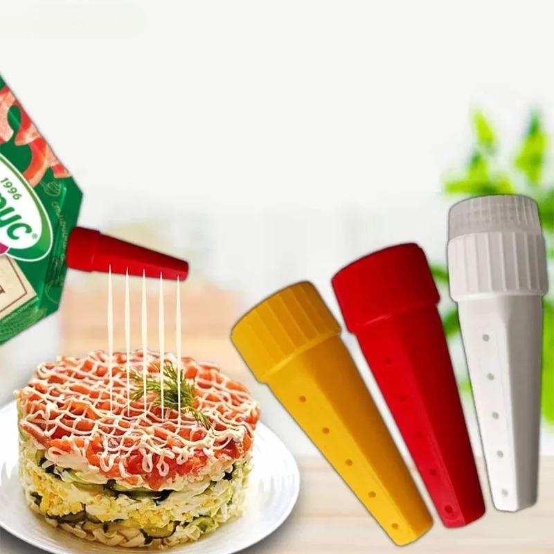 3Pcs Salad Sauce Syrup Jam Ketchup Squeeze Bottle Nozzle Salad Dressing Dispenser Piping Tip Food Grade PP Kitchen Gadget