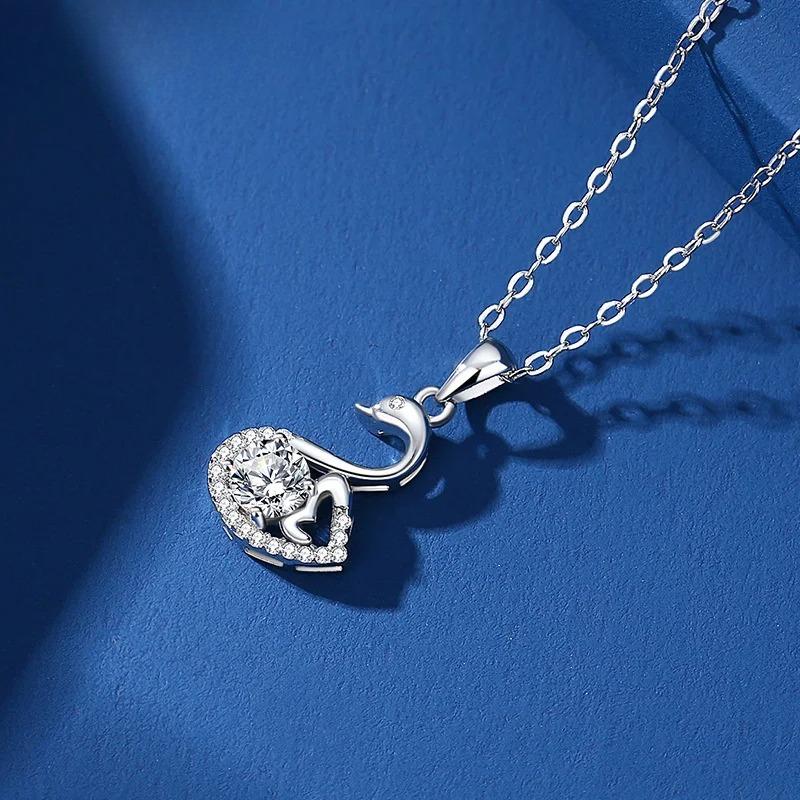 Pass Diamond Test Real Moissanite Swan Necklace Certification Silver Woman Wedding Necklace Premium Jewelry