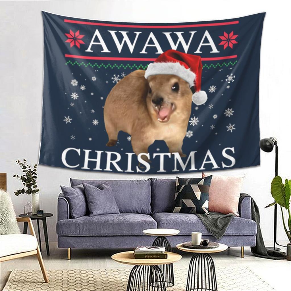 Rock Hyrax Merry Christmas Ugly Style Tapestry Wall Hanging Aesthetic Home Decor Tapestries for Dorm Room