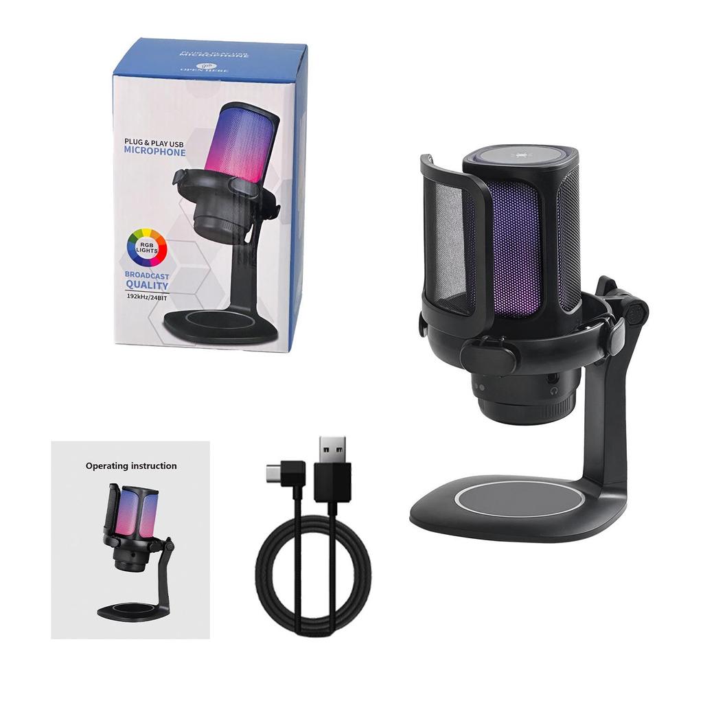 RGB USB Gaming Microphone with Pop Filter for Esports and Live Streaming