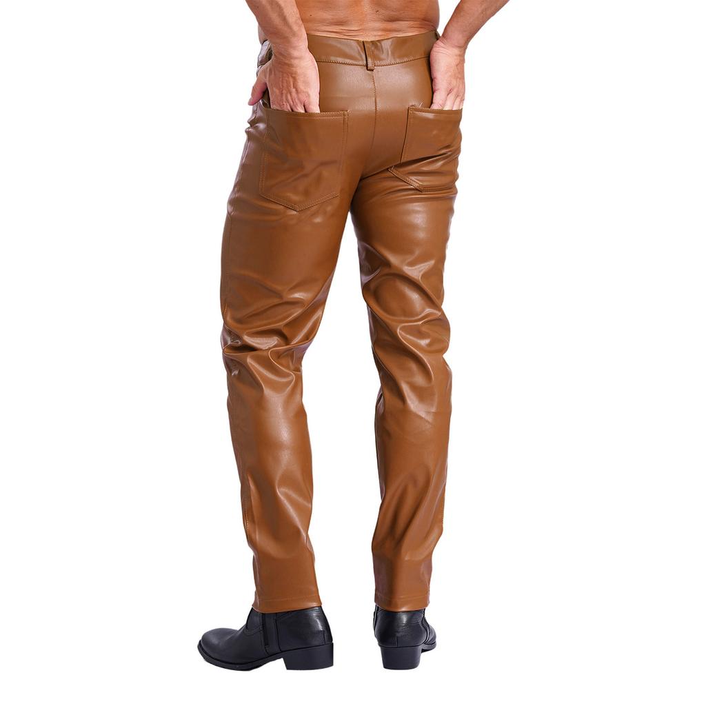 Mens Faux Leather Straight Leg Pants Smooth Lining Tights Leggings Music Festival Daily Outfit