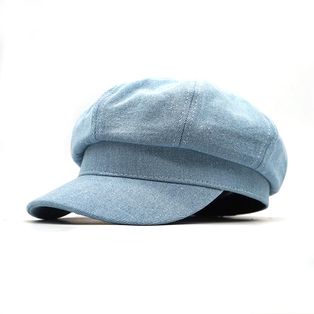 Women Leisure Octagonal Hat Ladies Denim Beret Hat Cowboy Cap Newsboy Gatsby Cap Octagonal Baker Peaked Beret Driving Hats