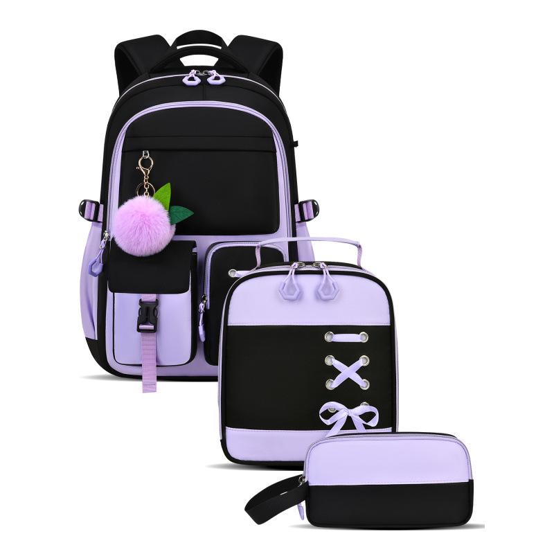Pink Large Capacity Three-Piece Backpack Set for Junior High School Girls