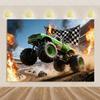 Monster Truck Themed Birthday Party Decorations, Backdrop for Boys, Cool Race Cars, Surprise Banner49