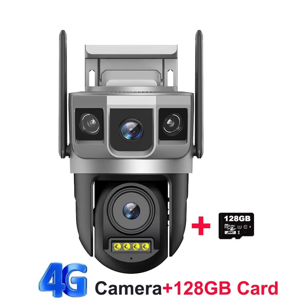 Telecamera IP 4G-SIM a doppio obiettivo da 12 MP 6K, triplo schermo, Wi-Fi, Smart Network, monitor wireless, protezione di sicurezza V380, telecamere CCTV per la casa