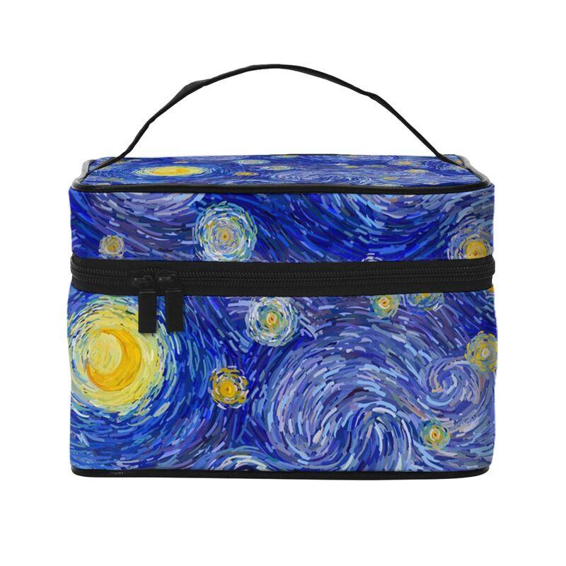 

Vincent Van Gogh Blue Sky Starry Night Print Travel Makeup Organizer Bag Large Cosmetic Cases Toiletry Bag for Girl Women Ladies