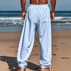 Men Casual Pants Drawstring Waist Pants Loose Fit Straight Leg Summer Trousers for Yoga Holiday Beach