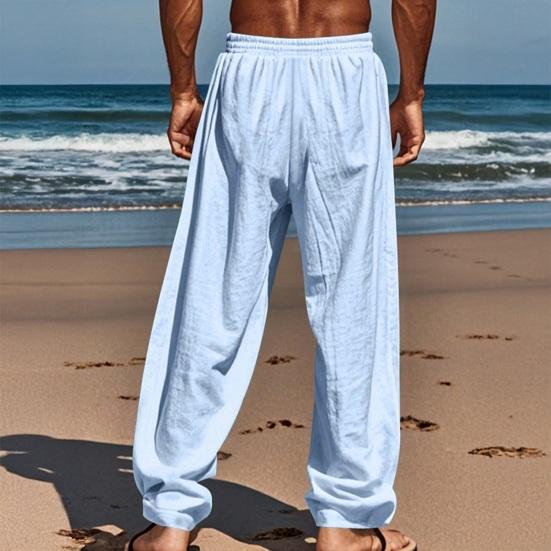 Men Casual Pants Drawstring Waist Pants Loose Fit Straight Leg Summer Trousers for Yoga Holiday Beach