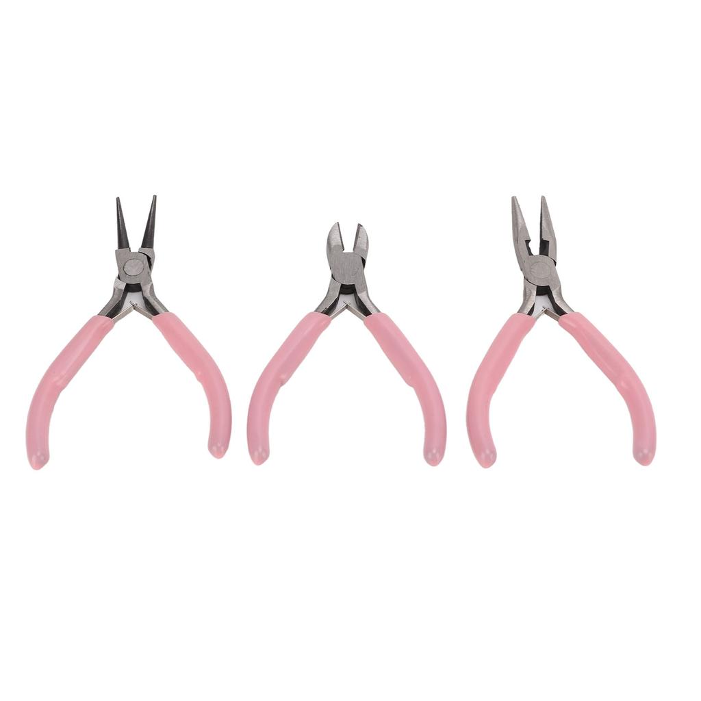 3Pcs Pink Jewelry Pliers Round Needle Diagonal Nose Carbon Steel Sturdy Durable Pliers Set for Crafts DIY