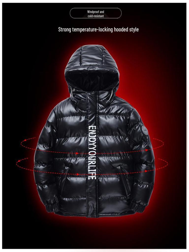 Boys' Hooded Winter Jacket - Thick, Warm, Cotton-Padded Coat with Shiny, Wash-Free Outerwear for Big Kids