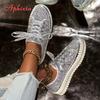 Aphixta 2025 New Sequined Lace Up Shallow Woman Shoes Silver Loafers Spring Woman Shoes Sewing  Casual Shoes For Woman