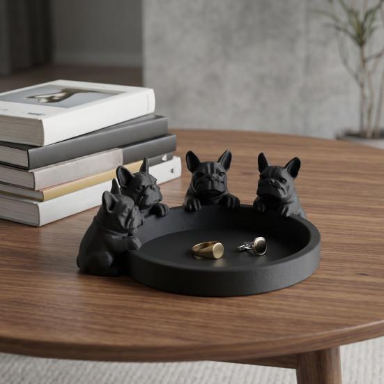 3D Printed Dog Figurine Cute Animal Statue Creative Art Ornament for Bookshelf Mantel Stylish Jewelry Organizer