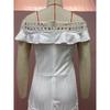 Sommer Neue Vintage Off Schulter Sexy Kleid Frauen Rüschen Aushöhlen Spitze Weiß Party Lose Kleid Frauen Elegante Hohe Taille A linie Casual Kleider 25088