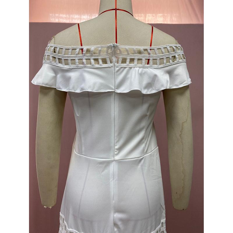 Summer New Vintage Off Shoulder Sexy Dress Women Ruffled Hollow Out Lace White Party Loose Dress Women Elegant High Waist A Line Casual Dresses 25088
