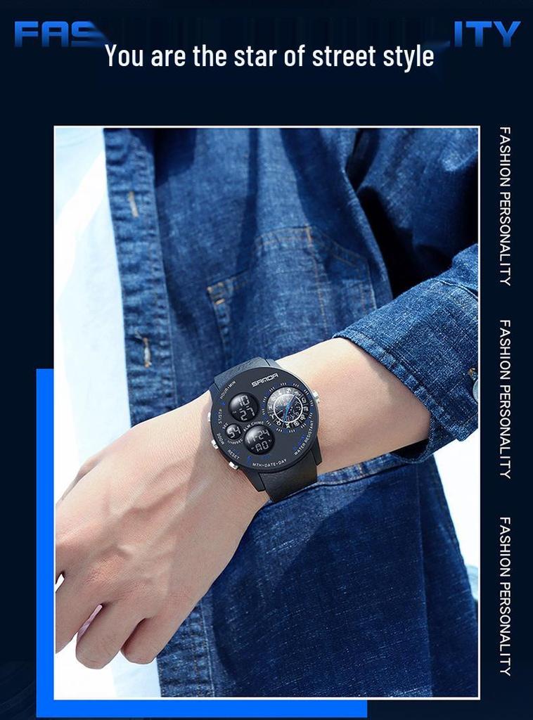 Sanda Men's Multifunctional 12 Constellation Dial Waterproof Electronic Watch