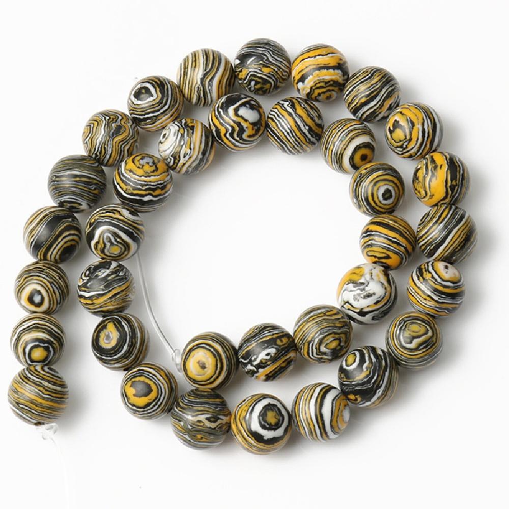 Golden Stone Yellow Malachite Beads Stripe Round 15"strand Smooth Loose Spacer Beads 4681012mm For Jewelry Making Diy Bracelets Accessories