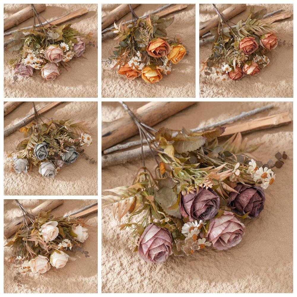 Lifelike Texture Faux Rose Bouquet Artificial Roses Cloth Petals