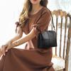 Retro Stitching Soft Leather Shoulder Bag for Women Simple Solid Color Crossbody Bag CLE