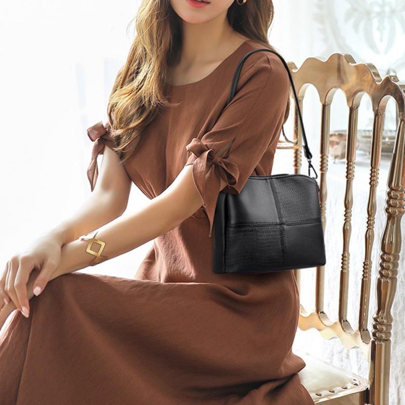 Retro Stitching Soft Leather Shoulder Bag for Women Simple Solid Color Crossbody Bag CLE