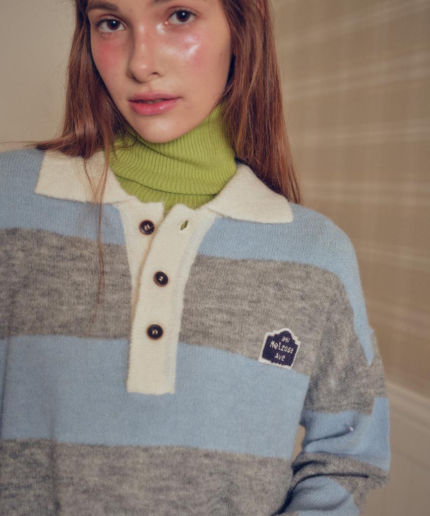 MELLY&ROSE Sunset Wide Stripe Polo Knit (310254)_Gray
