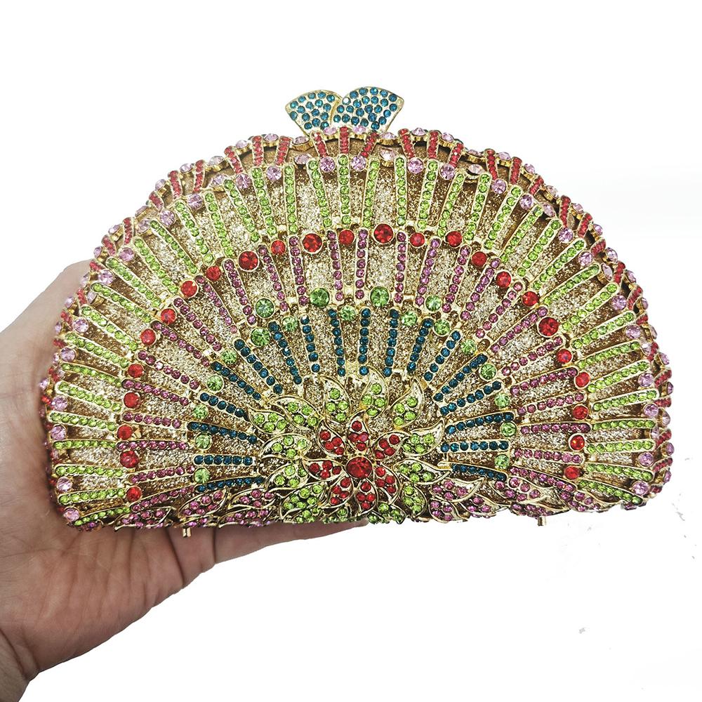 

WHTUOHENG Women s Gold AB Metal Diamond Clutch Silver Crystal Evening Rhinestone Handbag For Party Prom Bridal Wedding Purse 18cmX12cmX6cm