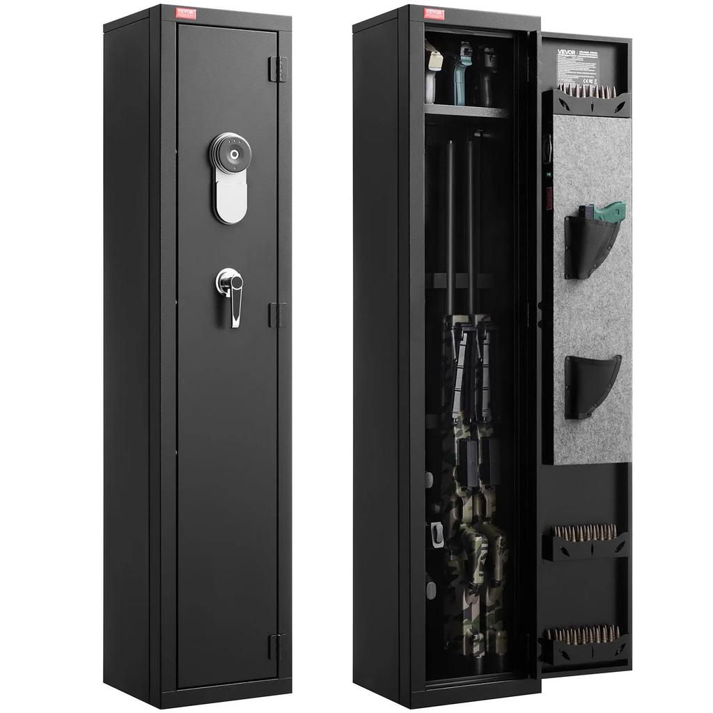 VEVOR Gun Safe, Heavy Duty Cold-Rolled Steel Rifle Cabinet with Fingerprint & Key, Large Long Gun Cabinet with Magazine and LED